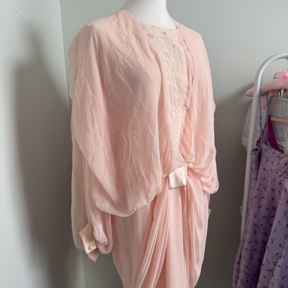 Vintage Blush Pink Draped Dress Dolman Sleeve, Dreamy Coquette 10 - Picture 3 of 9